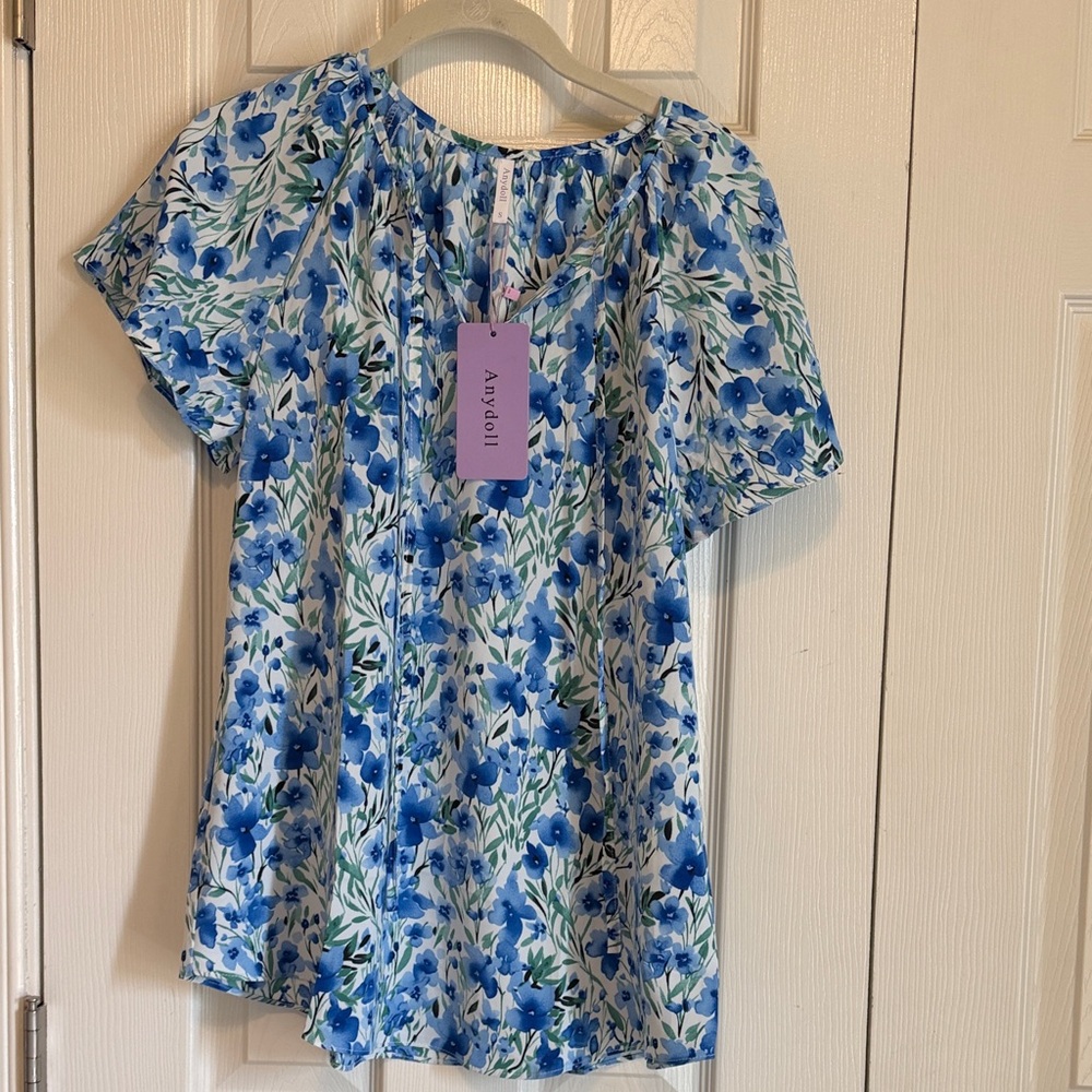 Dollcake Blue and White Floral Blouse